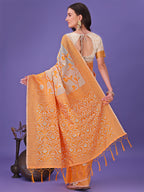 Shree Shyam Fashion Orange Lichi Silk Saree with Floral Weaving & Tassel Pallu - Elegant Festive & Party Wear Saree | Grocsy