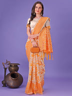 Shree Shyam Fashion Orange Lichi Silk Saree with Floral Weaving & Tassel Pallu - Elegant Festive & Party Wear Saree | Grocsy