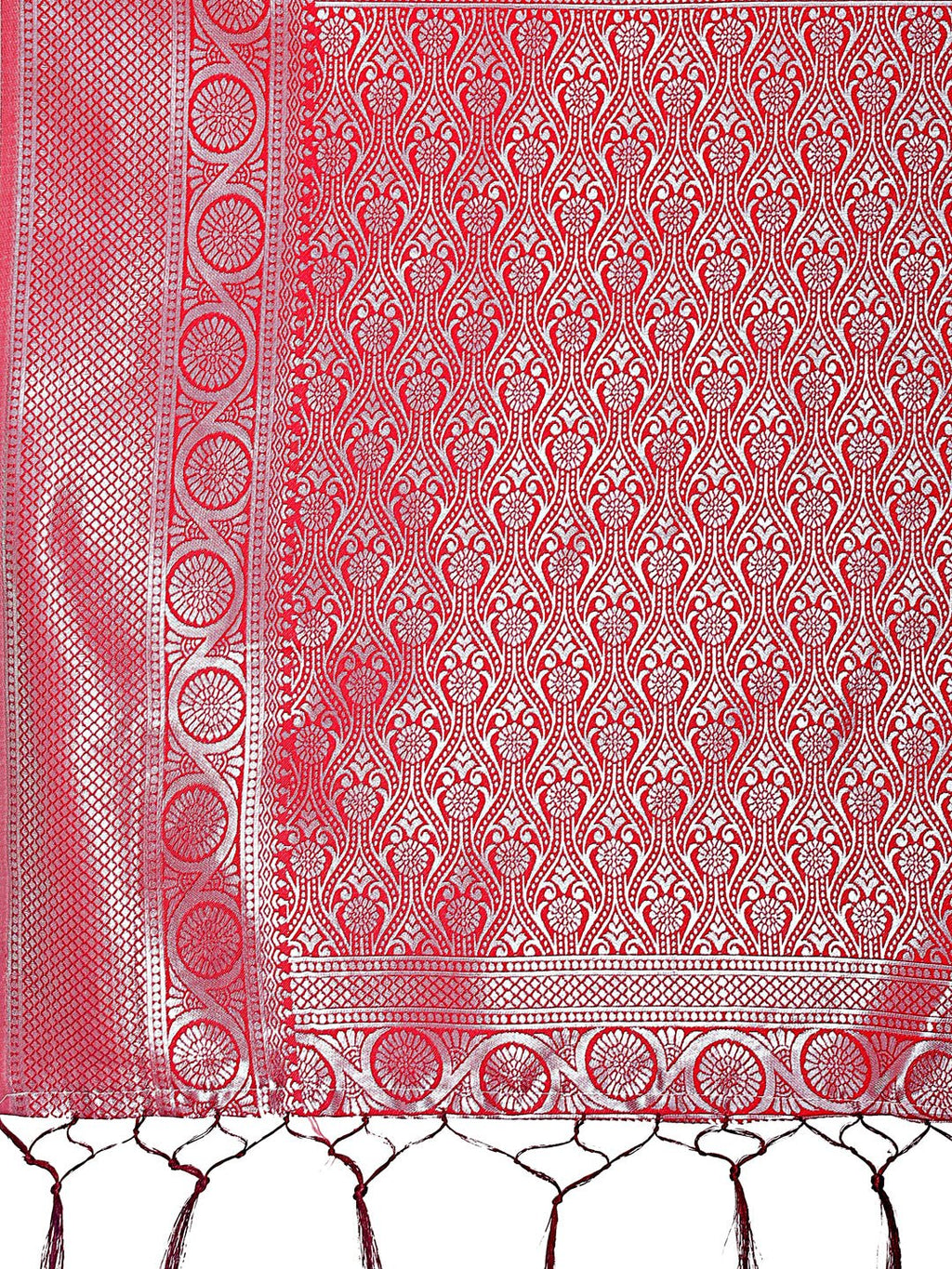 Shree Shyam Fashion Graceful Orange & Maroon Banarasi Silk Saree with Rich Zari Woven Border - Traditional Elegance for Celebrations | Grocsy