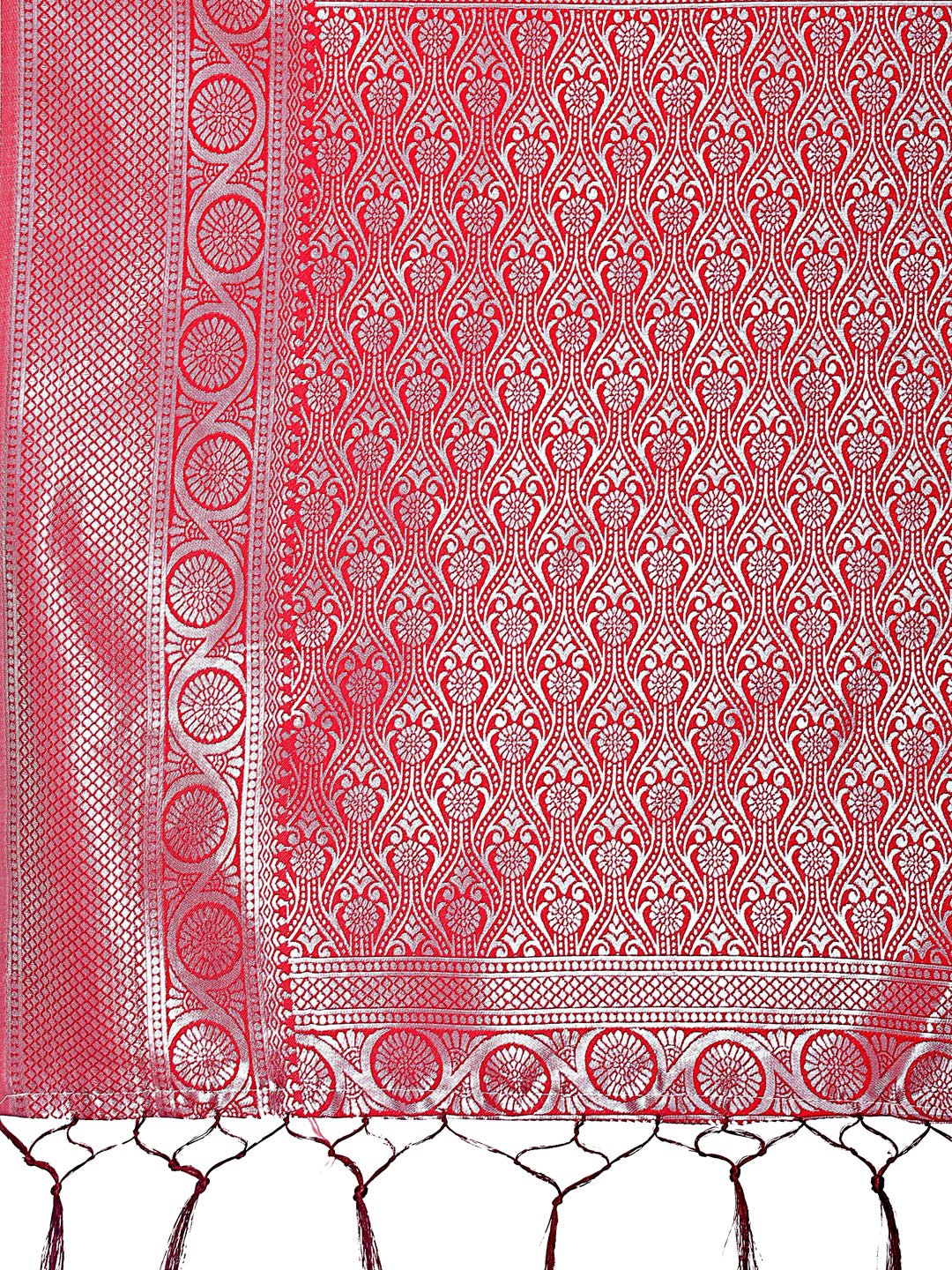 Shree Shyam Fashion Graceful Orange & Maroon Banarasi Silk Saree with Rich Zari Woven Border - Traditional Elegance for Celebrations | Grocsy