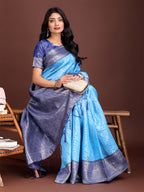 Shree Shyam Fashion Graceful Sky Blue & Blue Banarasi Silk Saree with Rich Zari Woven Border - Traditional Elegance for Celebrations | Grocsy