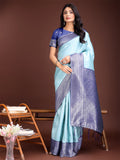 Shree Shyam Fashion Graceful Teal & Blue Banarasi Silk Saree with Rich Zari Woven Border - Traditional Elegance for Celebrations | Grocsy