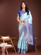 Shree Shyam Fashion Graceful Teal & Blue Banarasi Silk Saree with Rich Zari Woven Border - Traditional Elegance for Celebrations | Grocsy