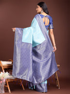 Shree Shyam Fashion Graceful Teal & Blue Banarasi Silk Saree with Rich Zari Woven Border - Traditional Elegance for Celebrations | Grocsy