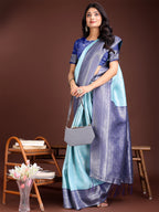 Shree Shyam Fashion Graceful Teal & Blue Banarasi Silk Saree with Rich Zari Woven Border - Traditional Elegance for Celebrations | Grocsy