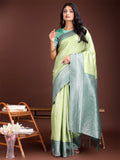 Shree Shyam Fashion Graceful Light Green & Green Banarasi Silk Saree with Rich Zari Woven Border - Traditional Elegance for Celebrations | Grocsy
