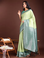 Shree Shyam Fashion Graceful Light Green & Green Banarasi Silk Saree with Rich Zari Woven Border - Traditional Elegance for Celebrations | Grocsy