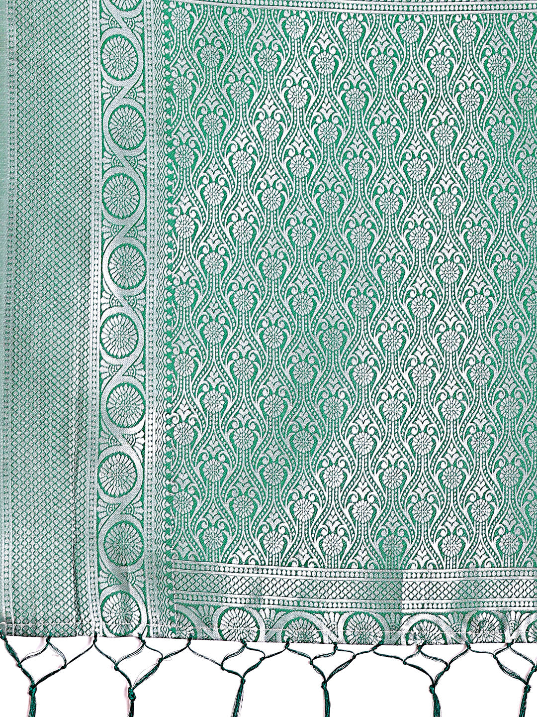 Shree Shyam Fashion Graceful Light Green & Green Banarasi Silk Saree with Rich Zari Woven Border - Traditional Elegance for Celebrations | Grocsy