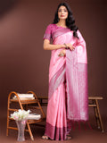 Shree Shyam Fashion Graceful Light Pink & Pink Banarasi Silk Saree with Rich Zari Woven Border - Traditional Elegance for Celebrations | Grocsy
