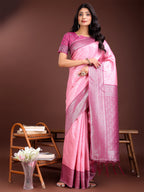 Shree Shyam Fashion Graceful Light Pink & Pink Banarasi Silk Saree with Rich Zari Woven Border - Traditional Elegance for Celebrations | Grocsy