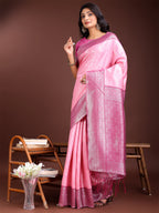 Shree Shyam Fashion Graceful Light Pink & Pink Banarasi Silk Saree with Rich Zari Woven Border - Traditional Elegance for Celebrations | Grocsy