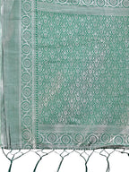 Shree Shyam Fashion Graceful Cream & Green Banarasi Silk Saree with Rich Zari Woven Border - Traditional Elegance for Celebrations | Grocsy