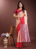 Shree Shyam Fashion Orange Lichi Silk Woven Zari Work Traditional Tassel Saree | Grocsy