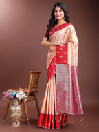Shree Shyam Fashion Orange Lichi Silk Woven Zari Work Traditional Tassel Saree | Grocsy