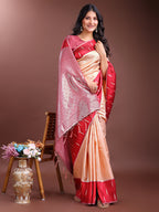 Shree Shyam Fashion Orange Lichi Silk Woven Zari Work Traditional Tassel Saree | Grocsy