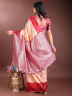 Shree Shyam Fashion Orange Lichi Silk Woven Zari Work Traditional Tassel Saree | Grocsy