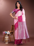 Shree Shyam Fashion Pink Lichi Silk Woven Zari Work Traditional Tassel Saree | Grocsy