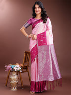 Shree Shyam Fashion Pink Lichi Silk Woven Zari Work Traditional Tassel Saree | Grocsy
