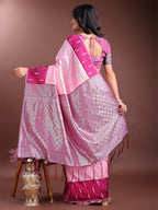 Shree Shyam Fashion Pink Lichi Silk Woven Zari Work Traditional Tassel Saree | Grocsy