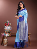 Shree Shyam Fashion Sky Blue Lichi Silk Woven Zari Work Traditional Tassel Saree | Grocsy
