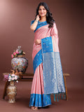 Shree Shyam Fashion Peach Lichi Silk Woven Zari Work Traditional Tassel Saree | Grocsy