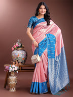 Shree Shyam Fashion Peach Lichi Silk Woven Zari Work Traditional Tassel Saree | Grocsy