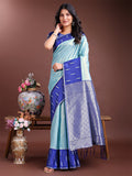 Shree Shyam Fashion Sea Green Lichi Silk Woven Zari Work Traditional Tassel Saree | Grocsy