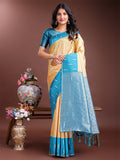 Shree Shyam Fashion Yellow Lichi Silk Woven Zari Work Traditional Tassel Saree | Grocsy