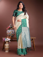 Shree Shyam Fashion Cream Lichi Silk Woven Zari Work Traditional Tassel Saree | Grocsy