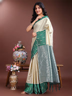 Shree Shyam Fashion Cream Lichi Silk Woven Zari Work Traditional Tassel Saree | Grocsy