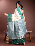 Shree Shyam Fashion Cream Lichi Silk Woven Zari Work Traditional Tassel Saree | Grocsy