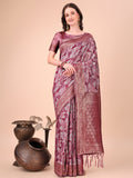 Shree Shyam Fashion Elegant Purple Cotton Silk Saree with Floral Design & Rich Pallu - Festive & Wedding Wear | Grocsy