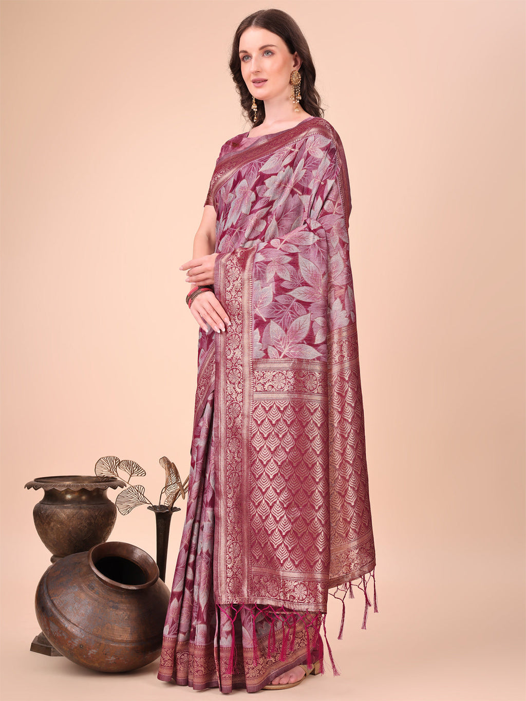 Shree Shyam Fashion Elegant Purple Cotton Silk Saree with Floral Design & Rich Pallu - Festive & Wedding Wear | Grocsy