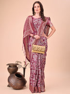 Shree Shyam Fashion Elegant Purple Cotton Silk Saree with Floral Design & Rich Pallu - Festive & Wedding Wear | Grocsy