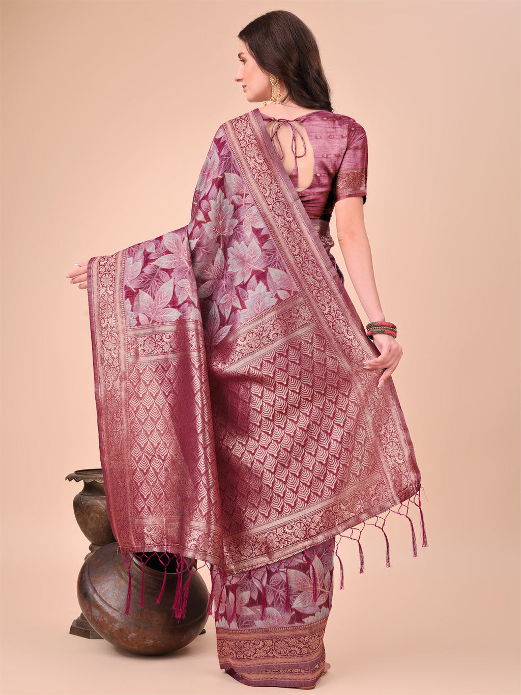 Shree Shyam Fashion Elegant Purple Cotton Silk Saree with Floral Design & Rich Pallu - Festive & Wedding Wear | Grocsy