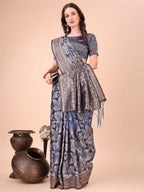 Shree Shyam Fashion Elegant Navy Blue Cotton Silk Saree with Floral Design & Rich Pallu - Festive & Wedding Wear | Grocsy