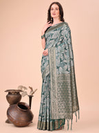 Shree Shyam Fashion Elegant Green Cotton Silk Saree with Floral Design & Rich Pallu - Festive & Wedding Wear | Grocsy