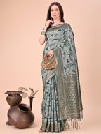 Shree Shyam Fashion Elegant Green Cotton Silk Saree with Floral Design & Rich Pallu - Festive & Wedding Wear | Grocsy