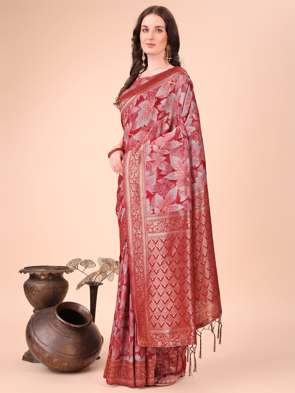 Shree Shyam Fashion Elegant Red Cotton Silk Saree with Floral Design & Rich Pallu - Festive & Wedding Wear | Grocsy