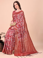 Shree Shyam Fashion Elegant Red Cotton Silk Saree with Floral Design & Rich Pallu - Festive & Wedding Wear | Grocsy