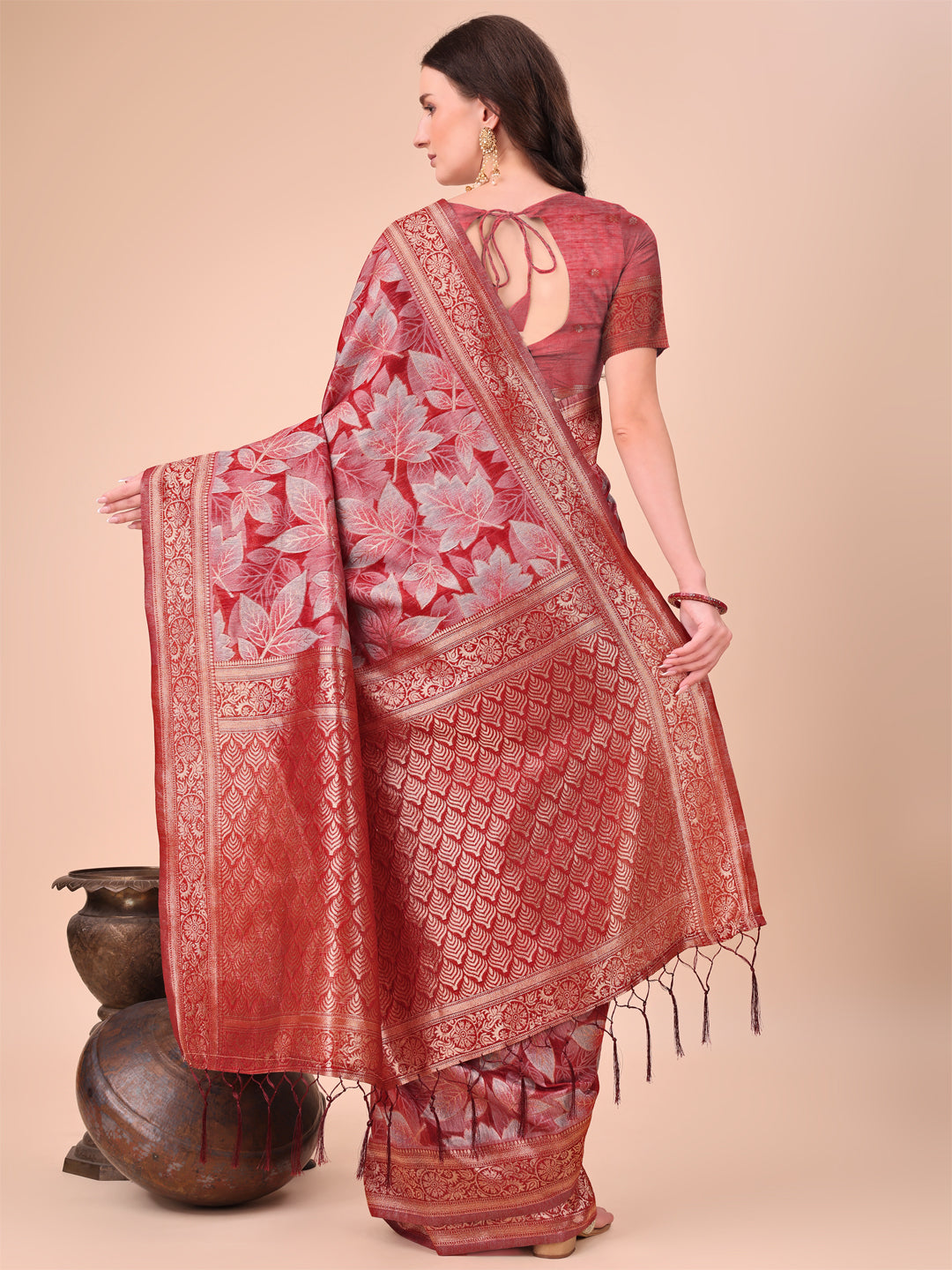 Shree Shyam Fashion Elegant Red Cotton Silk Saree with Floral Design & Rich Pallu - Festive & Wedding Wear | Grocsy