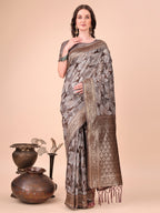Shree Shyam Fashion Elegant Brown Cotton Silk Saree with Floral Design & Rich Pallu - Festive & Wedding Wear | Grocsy