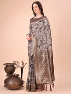 Shree Shyam Fashion Elegant Brown Cotton Silk Saree with Floral Design & Rich Pallu - Festive & Wedding Wear | Grocsy