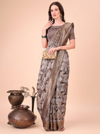 Shree Shyam Fashion Elegant Brown Cotton Silk Saree with Floral Design & Rich Pallu - Festive & Wedding Wear | Grocsy