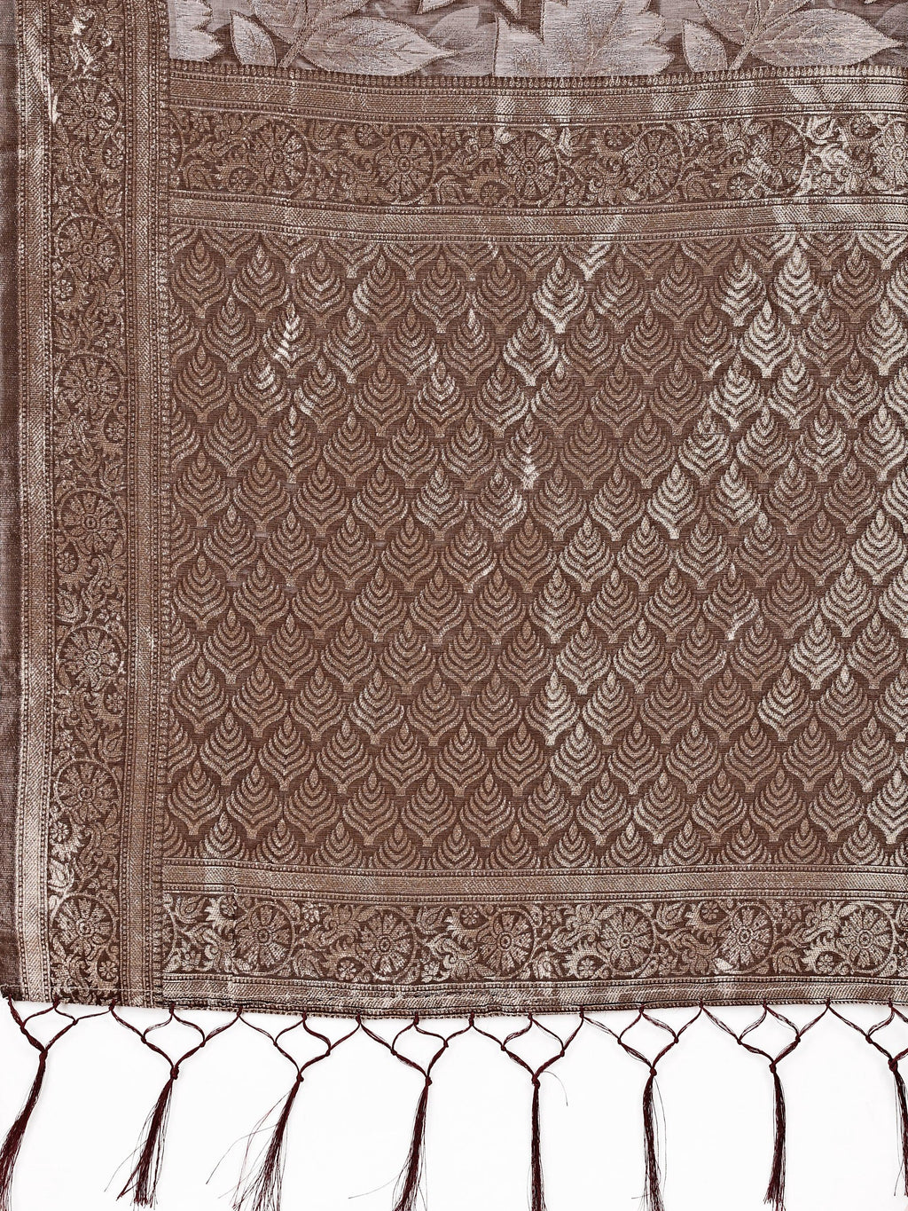 Shree Shyam Fashion Elegant Brown Cotton Silk Saree with Floral Design & Rich Pallu - Festive & Wedding Wear | Grocsy