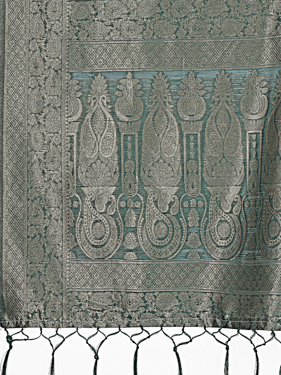 Shree Shyam Fashion Elegant Teal Floral Lichi Silk Saree with Zari Weaving and Rich Pallu - Wedding & Festive Wear Saree | Grocsy