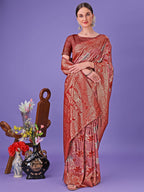 Shree Shyam Fashion Elegant Red Floral Lichi Silk Saree with Zari Weaving and Rich Pallu - Wedding & Festive Wear Saree | Grocsy