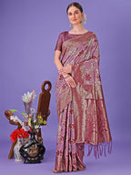 Shree Shyam Fashion Elegant Purple Floral Lichi Silk Saree with Zari Weaving and Rich Pallu - Wedding & Festive Wear Saree | Grocsy