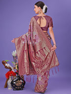 Shree Shyam Fashion Elegant Purple Floral Lichi Silk Saree with Zari Weaving and Rich Pallu - Wedding & Festive Wear Saree | Grocsy