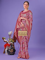 Shree Shyam Fashion Elegant Pink Floral Lichi Silk Saree with Zari Weaving and Rich Pallu - Wedding & Festive Wear Saree | Grocsy